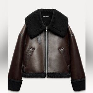 Zara Moto Faux Leather and Sherpa Bomber Coat XS